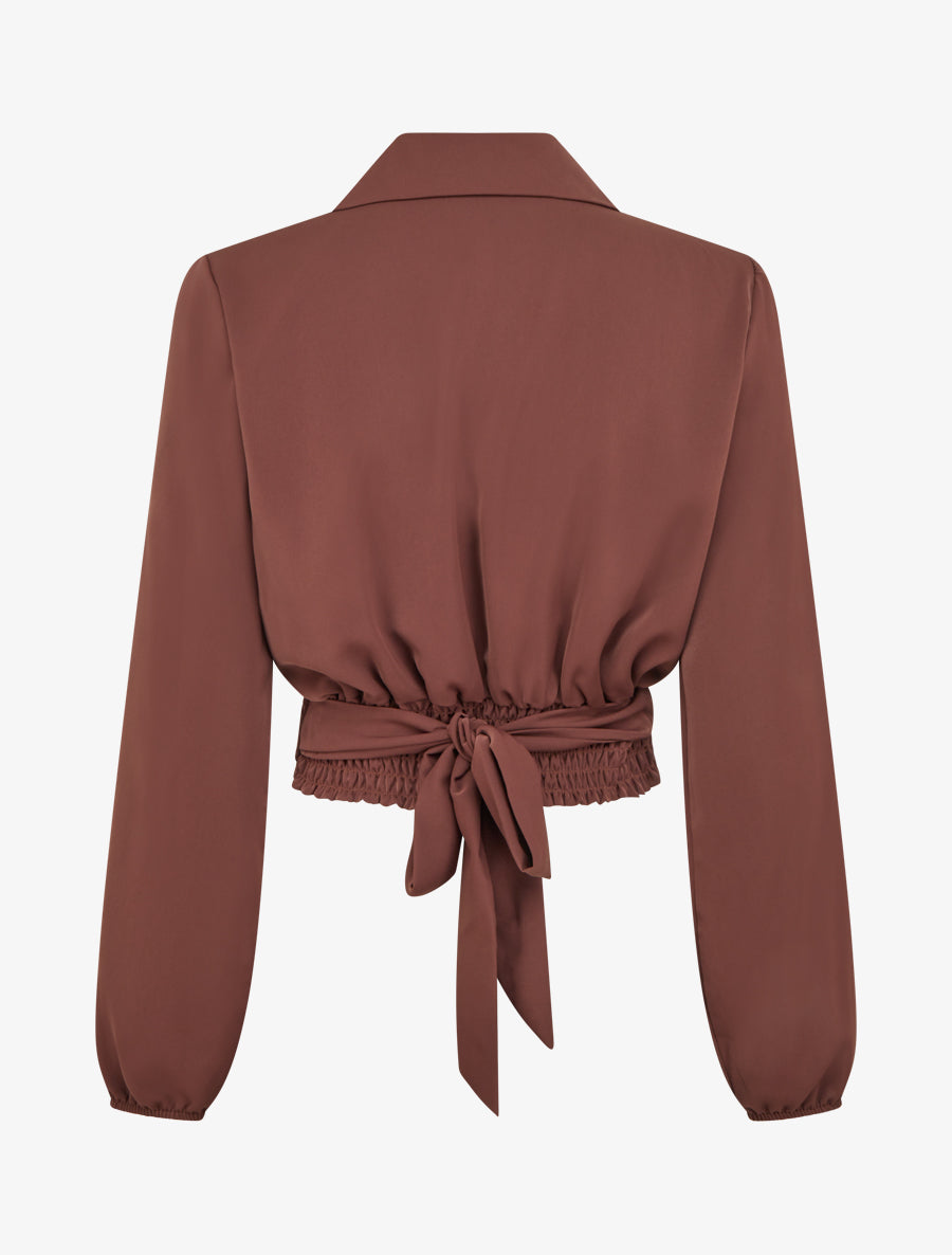 Crop-top cache-coeur uni et satiné - Marron - 2