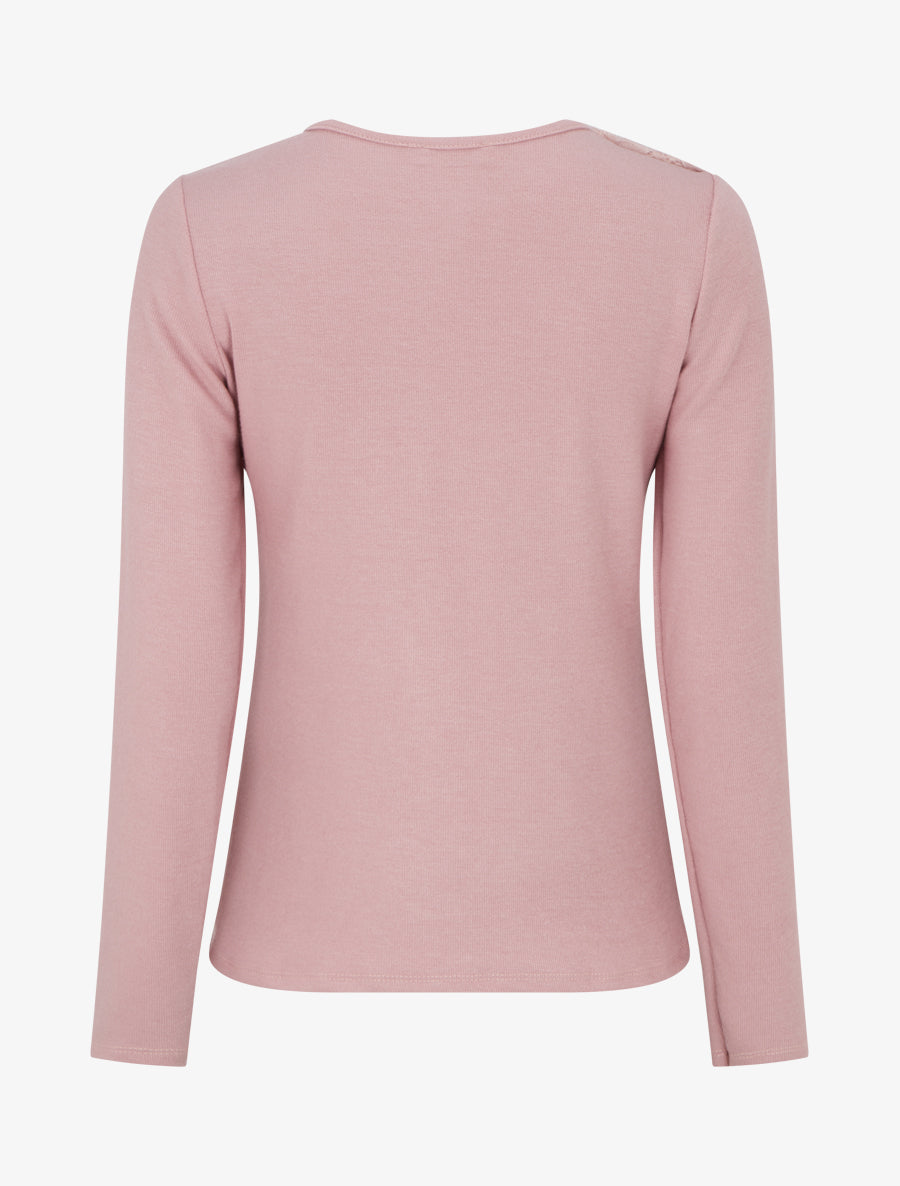 Pull à détail dentelle et empiècement métallique - Rose - 2