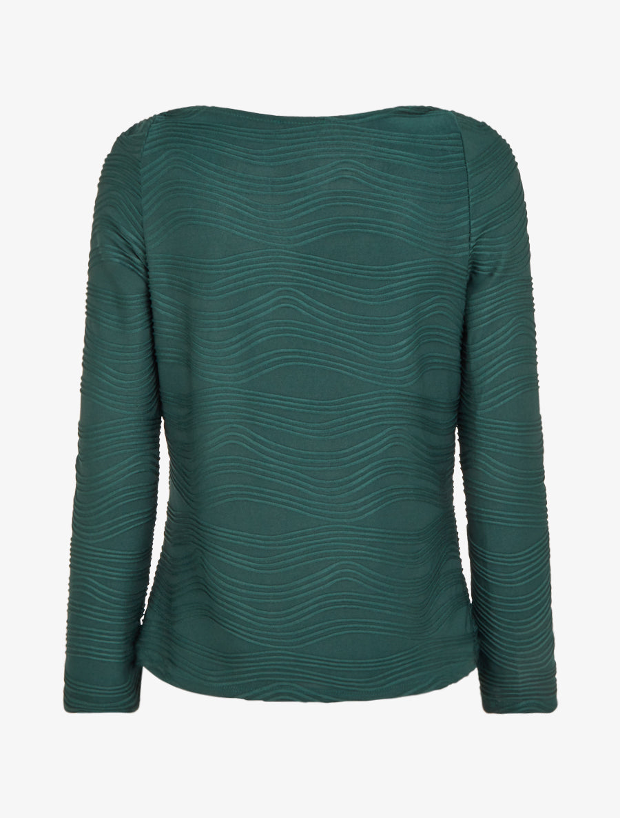 Top texturé à col bénitier et bijou - Vert foncé - 2