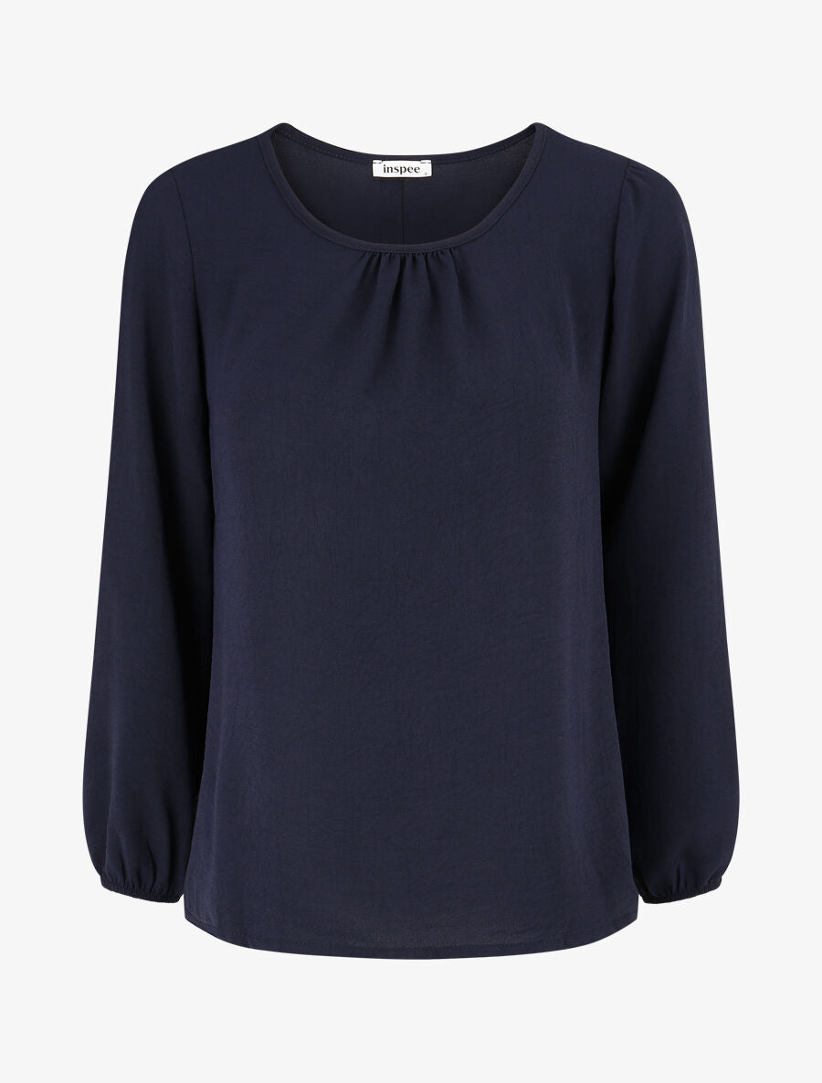 Blouse fluide uni à boutons décoratifs au dos - Marine - 1
