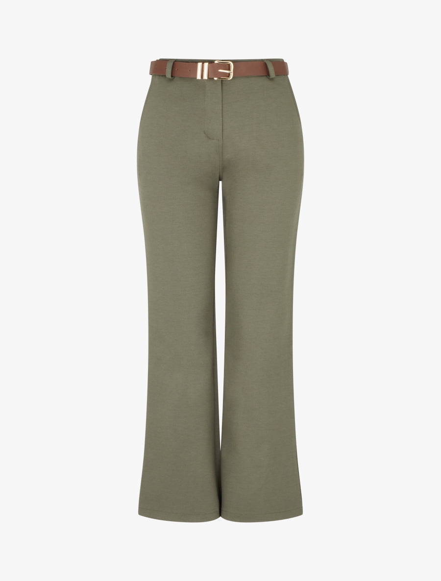 Pantalon droit basique ceinturé - Kaki - 1