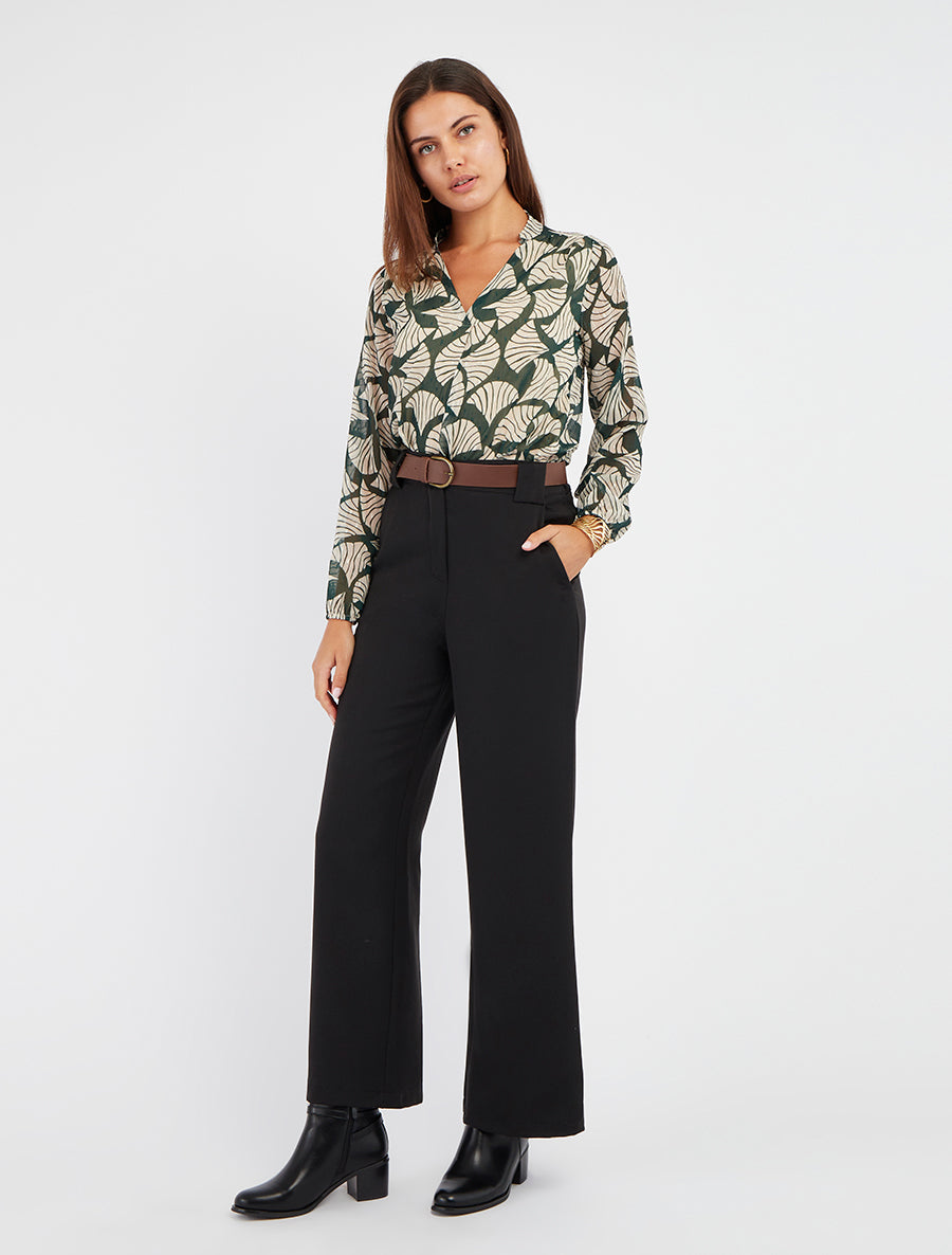 Pantalon droit uni taille haute - Noir - 8