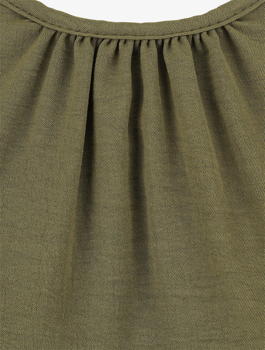 Blouse fluide uni à boutons décoratifs au dos - Kaki - 3
