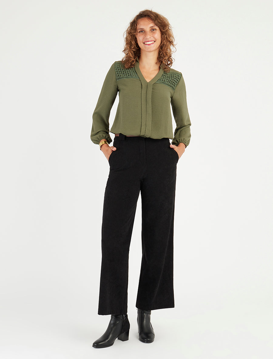 Pantalon droit en velours côtelé - Noir - 8