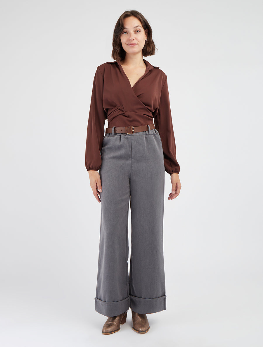 Pantalon ample à revers - Gris
