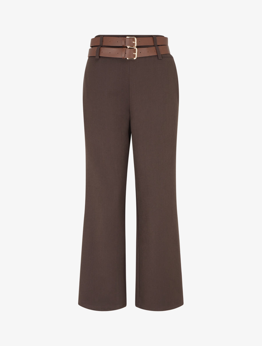 Pantalon droit à double ceintures - Marron - 1