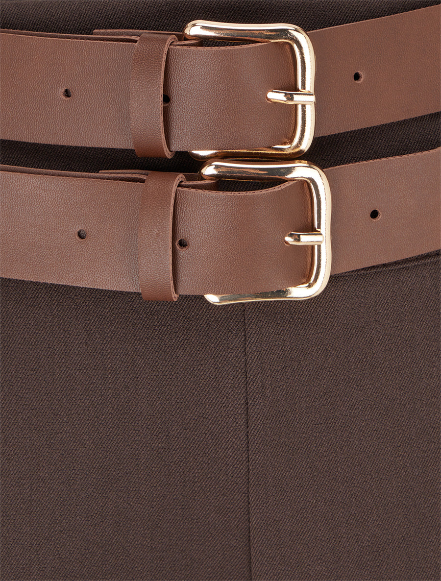 Pantalon droit à double ceintures - Marron - 3
