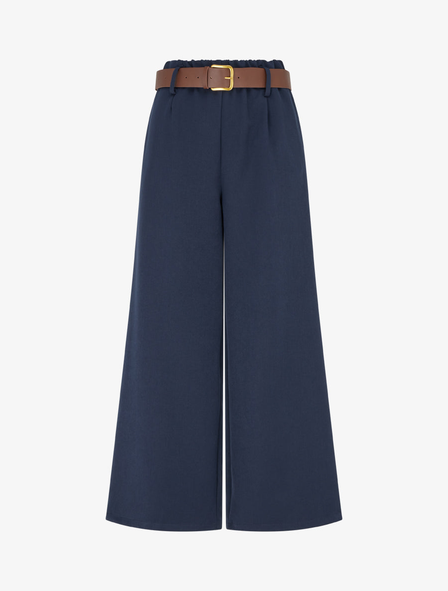 Pantalon élastiqué coupe ample - Marine - 1