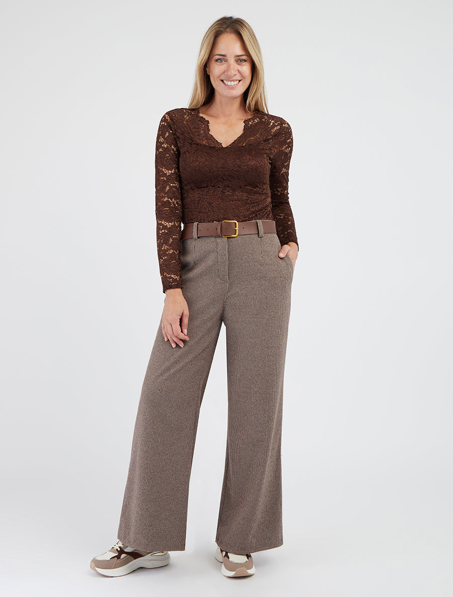 Pantalon ample imprimé pied de poule - Taupe