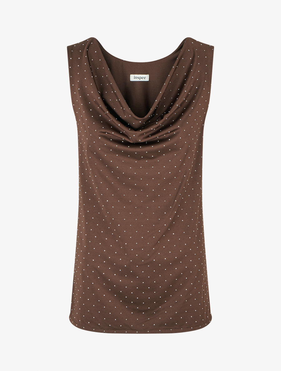 Top uni sans manches à strass - Marron - 1