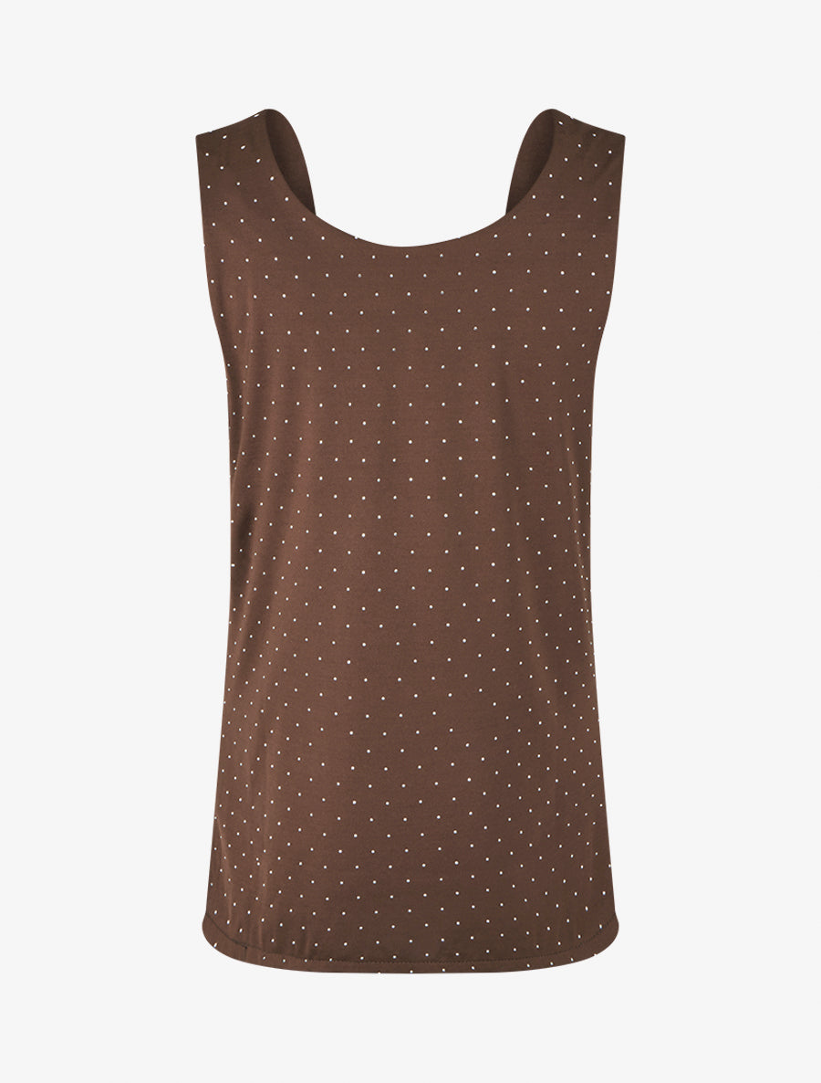 Top uni sans manches à strass - Marron - 2