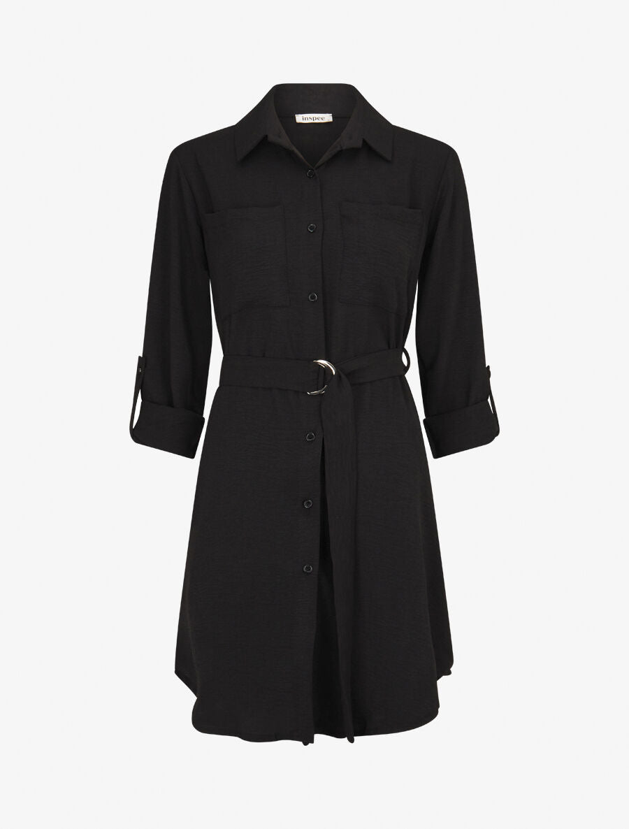 Robe chemise fluide et ceinturée Noir Inspee