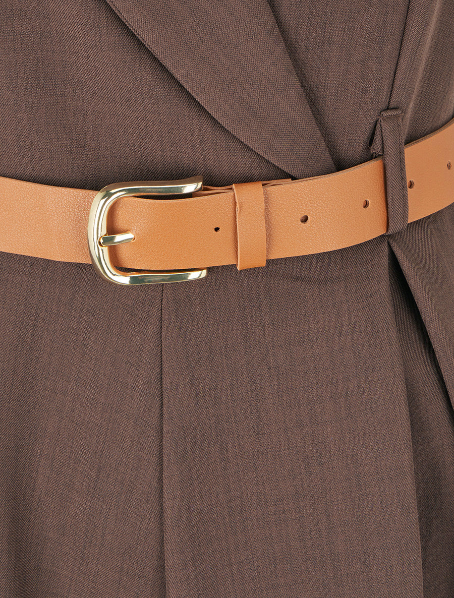 Combinaison ceinturée unie sans manches - Marron - 3