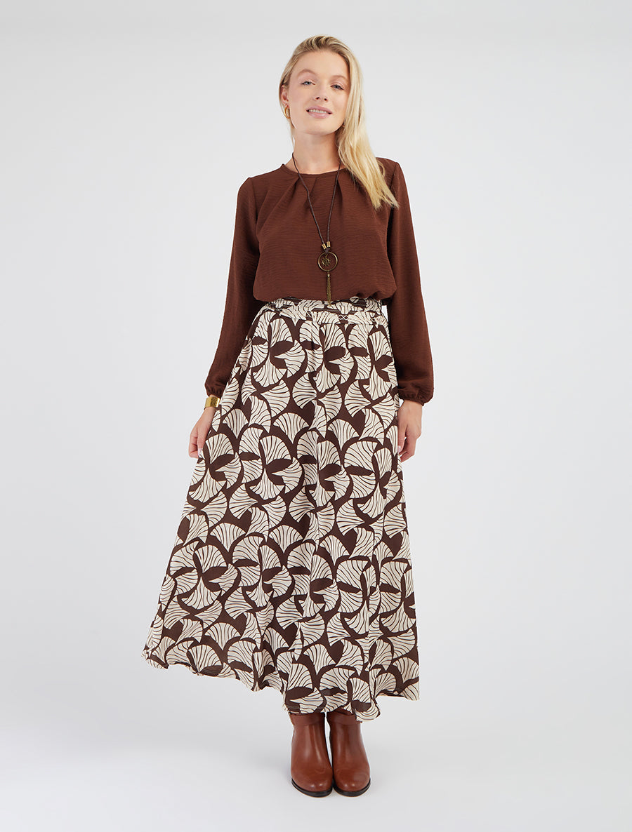 Blouse unie à bords élastiqués - Marron - 8