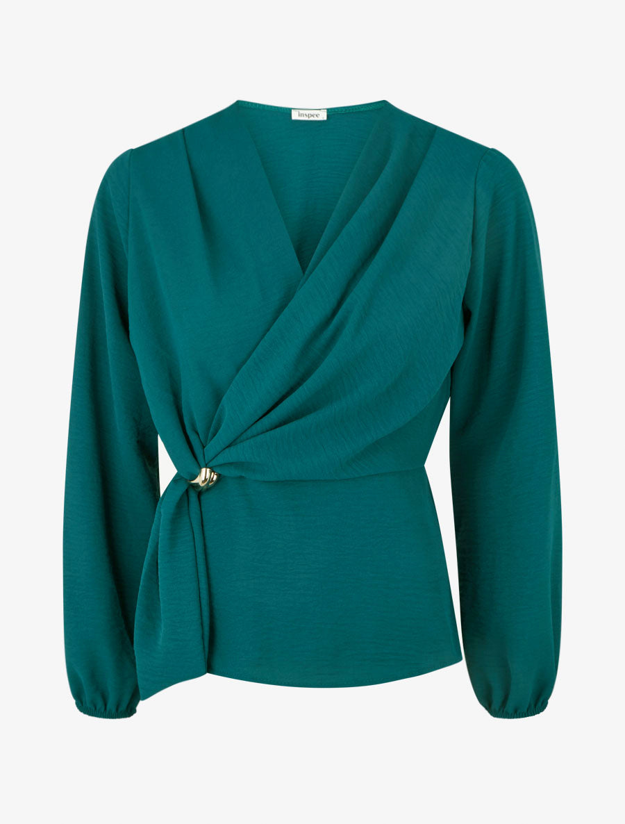 Blouse unie à empiècement bijou - Vert sapin - 1