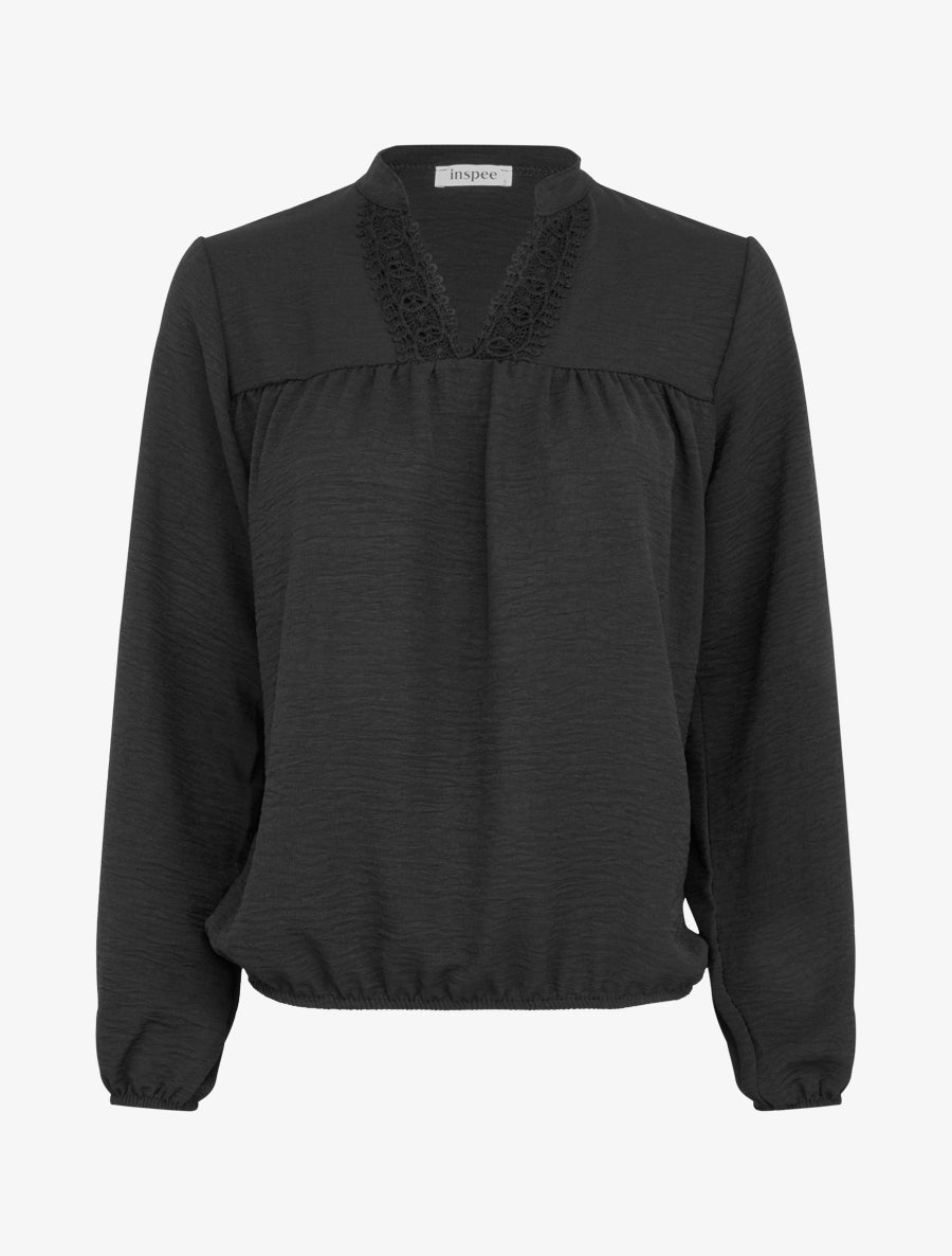 Blouse à détails brodés - Noir - 1