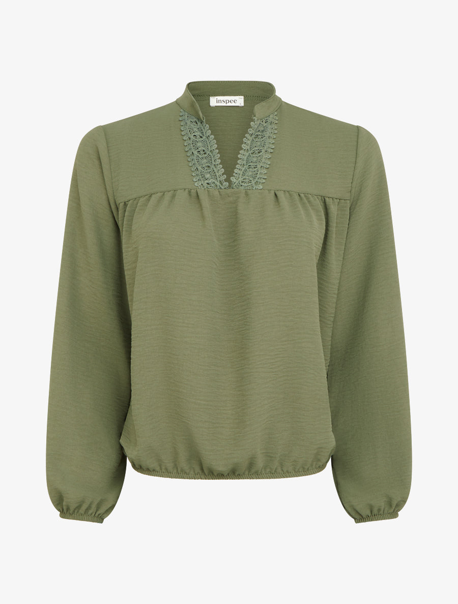 Blouse à détails brodés - Kaki - 1