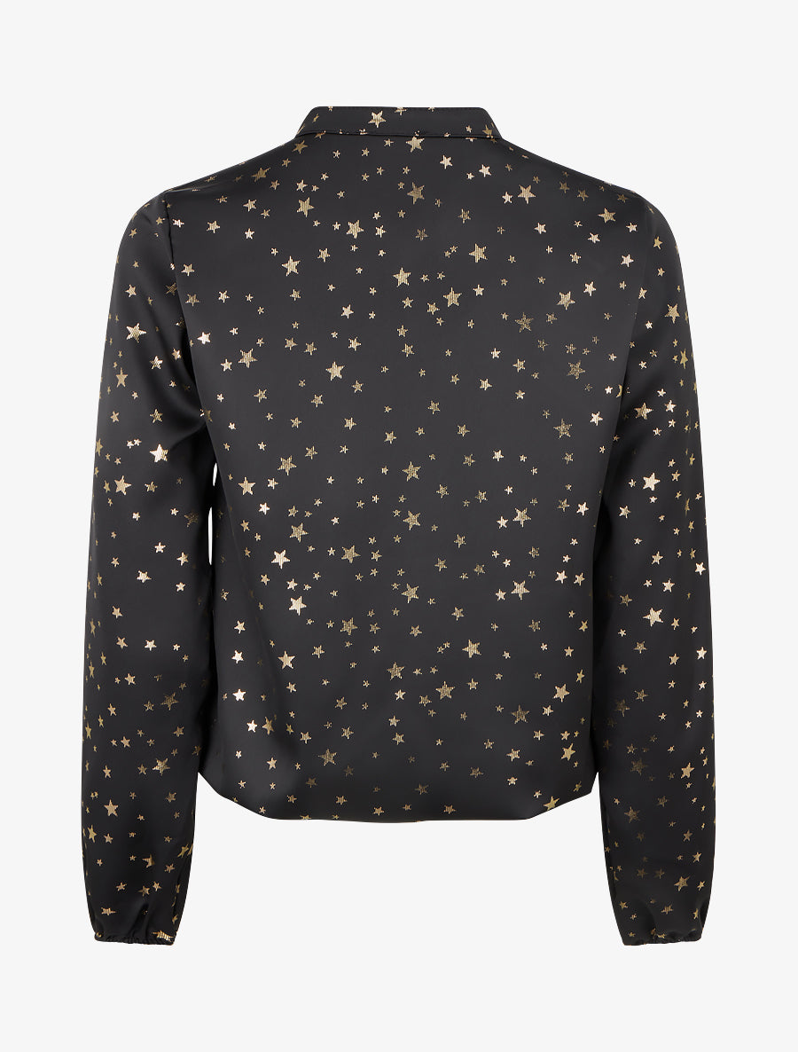 Blouse satinée à motif étoiles irisées - Noir - 2