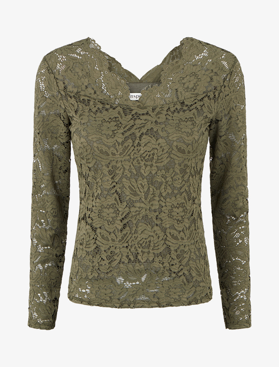Tee Shirt Haut Femme Dentelle LONUPAZZ - Manches Longues Col O Mousseline De Soie Chemisier