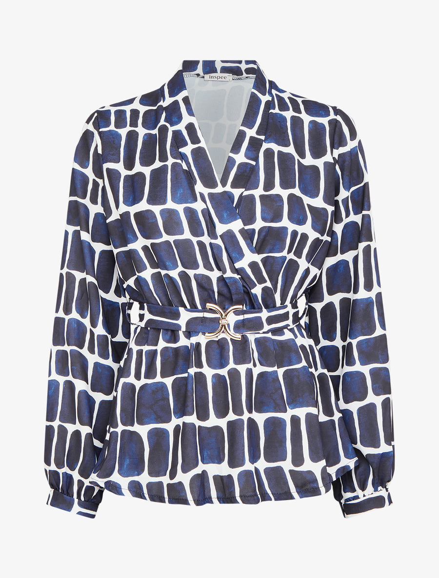 Top ceinturé à imprimé graphique - Marine - 1