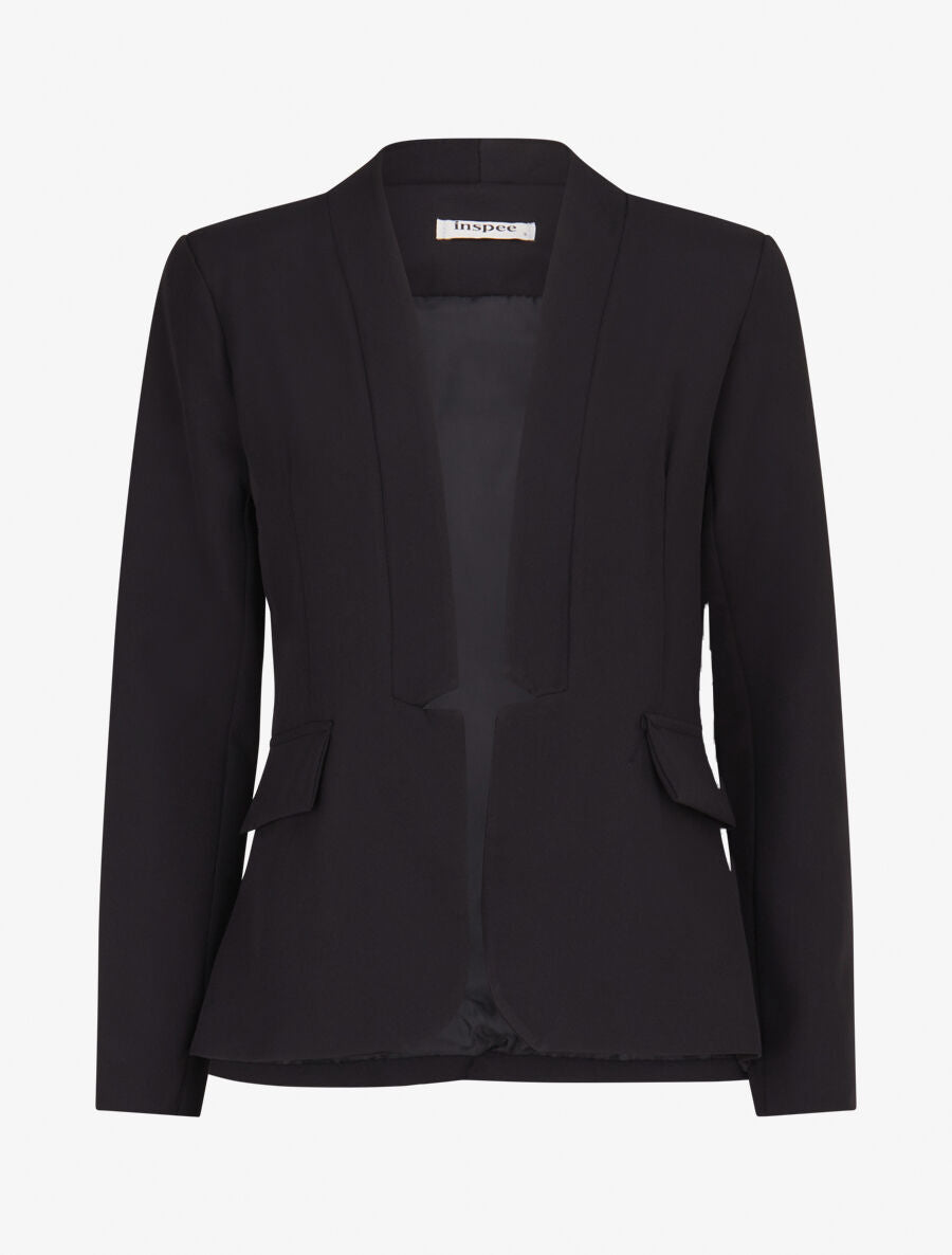 Veste à col droit et bord cranté - Noir - 1