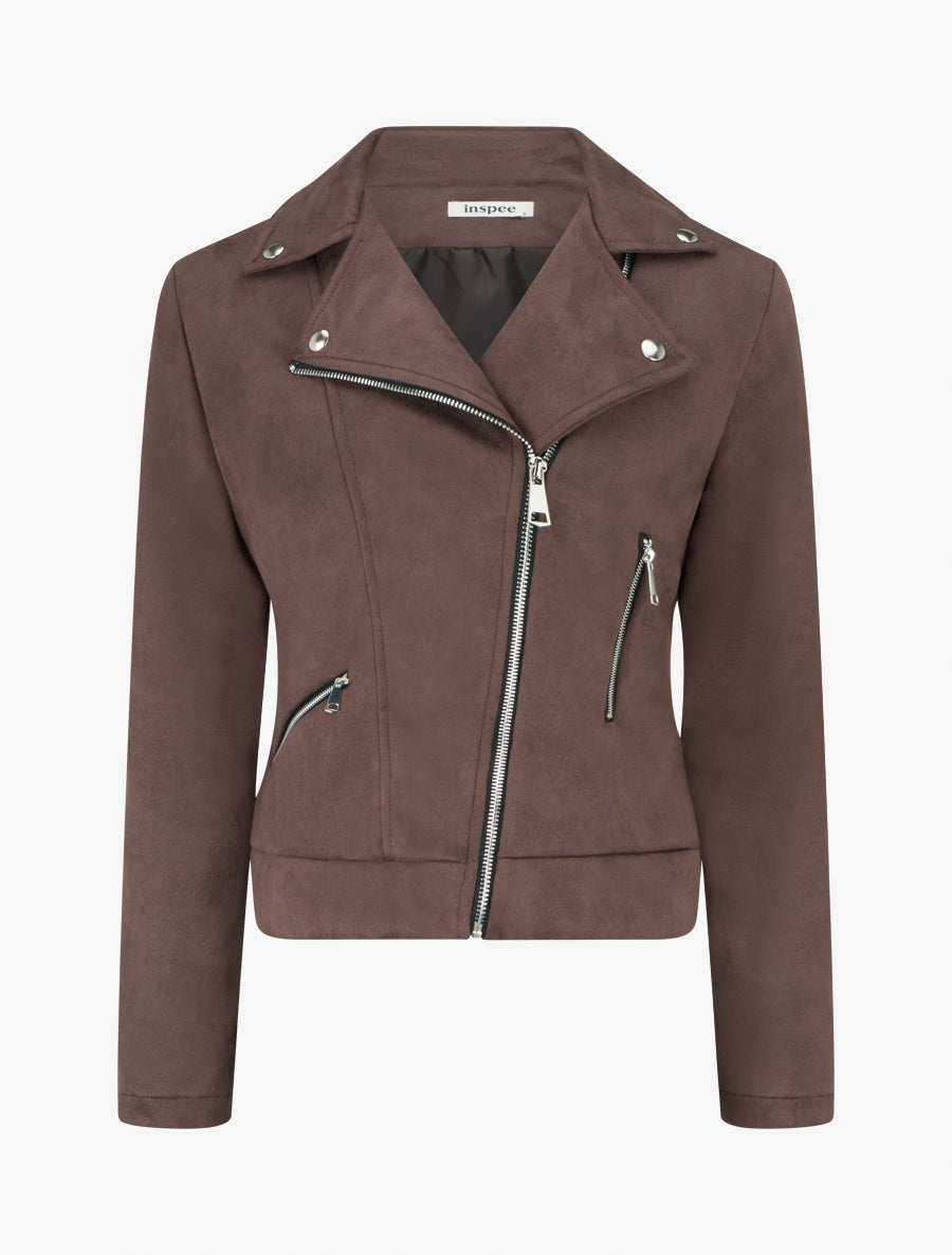 Veste en suédine style perfecto - Marron - 1
