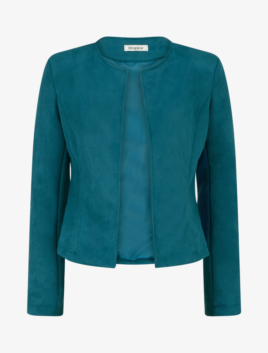 Veste courte ouverte en suédine - Bleu canard - 1