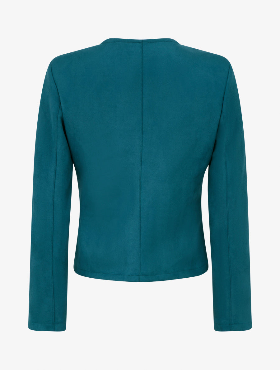 Veste courte ouverte en suédine - Bleu canard - 2