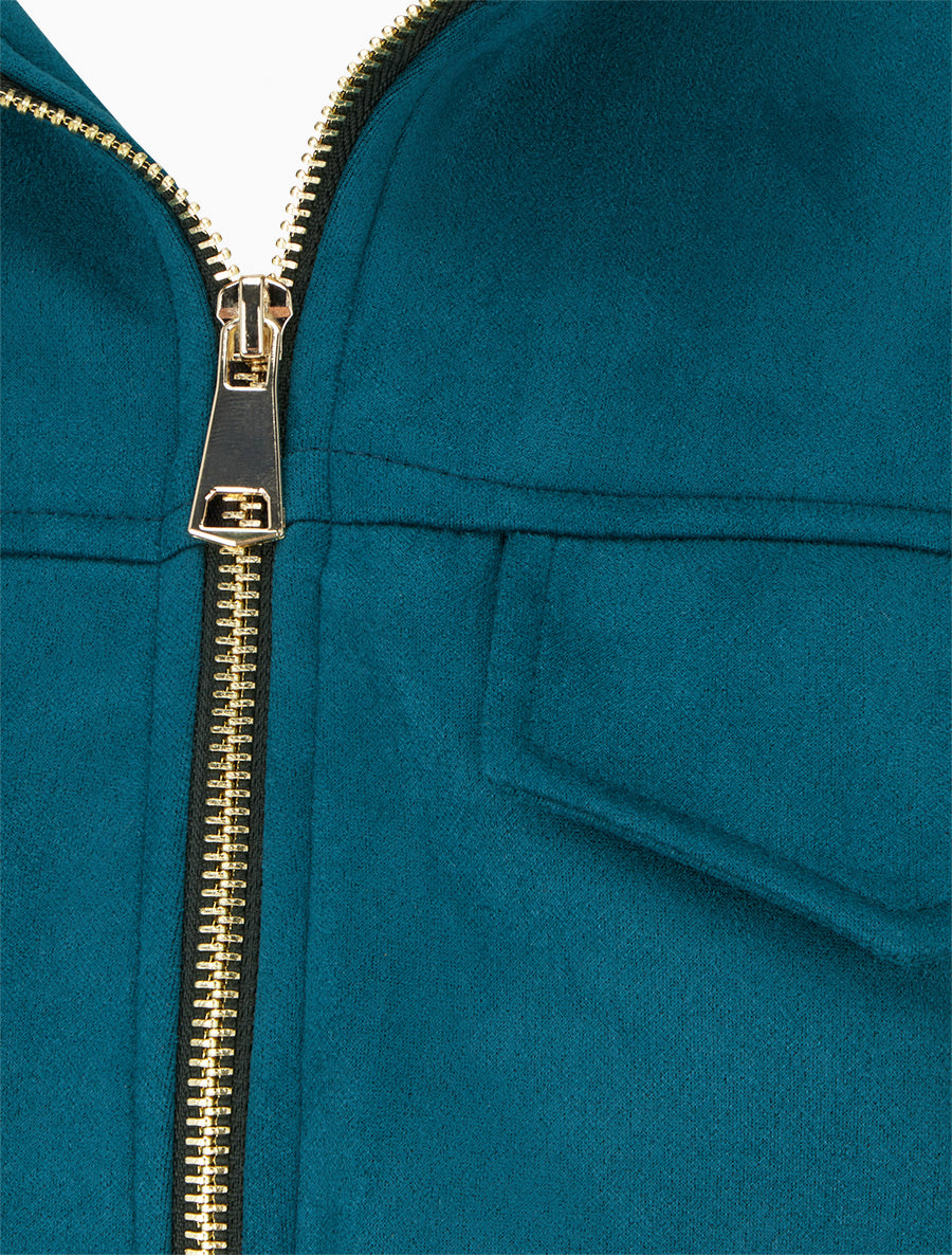 Veste élastiquée en suédine - Bleu canard - 3