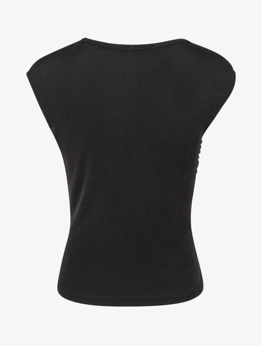 Top uni sans manches à empiècement bijou - Noir - 2