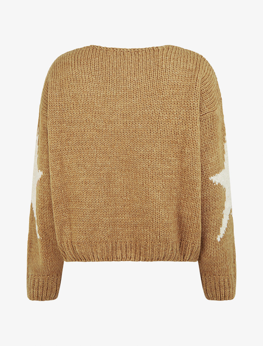 Pull en maille uni à motifs étoiles - Camel - 2