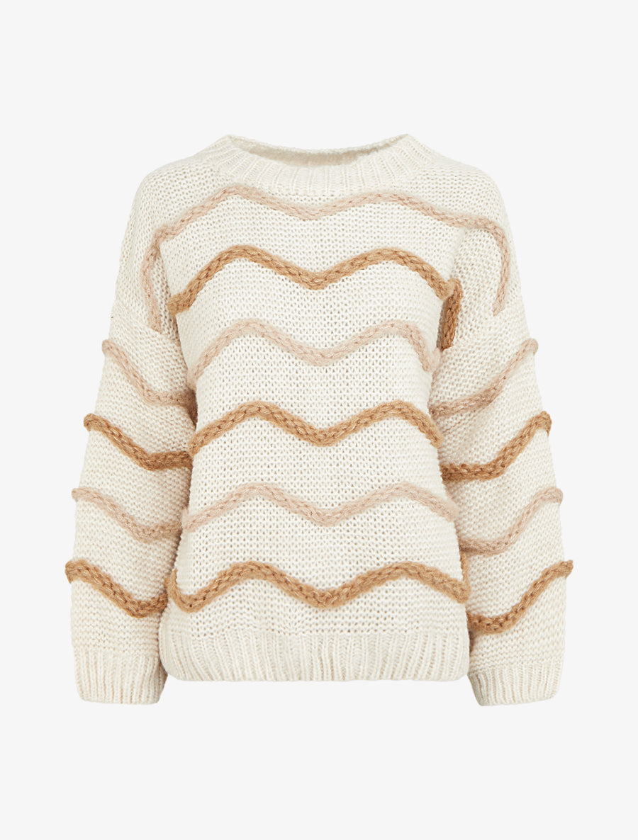 Pull en maille à motif vagues - Beige - 1