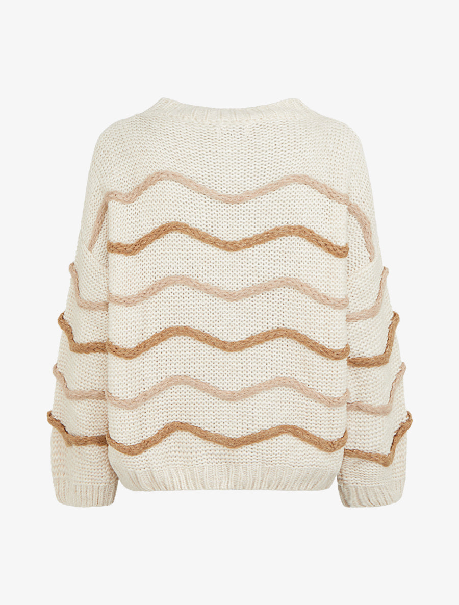 Pull en maille à motif vagues - Beige - 2