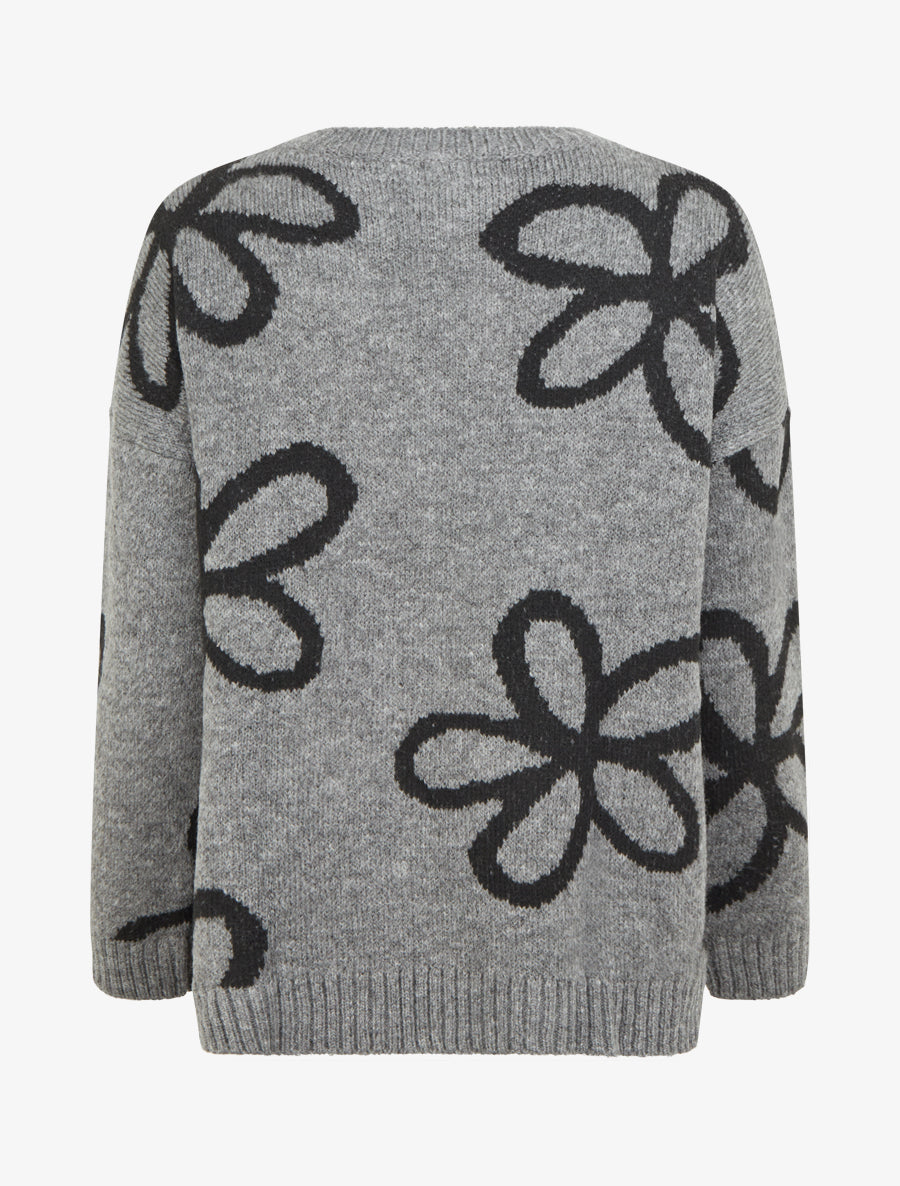 Pull droit à imprimé floral - Gris - 2