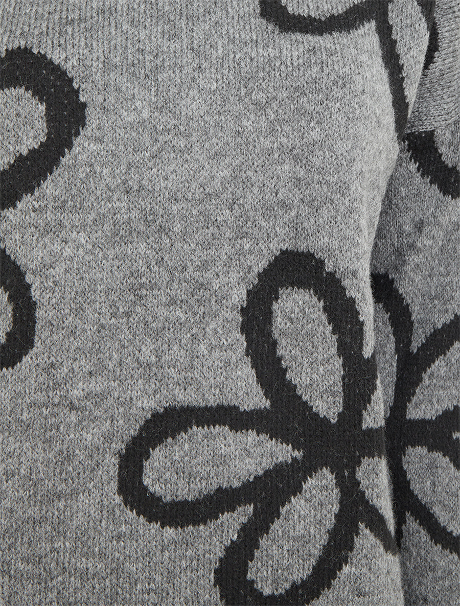 Pull droit à imprimé floral - Gris - 3