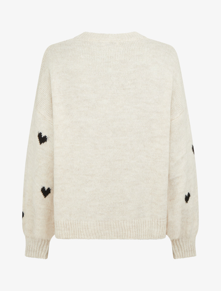 Pull en maille à motifs coeurs - Crème - 2