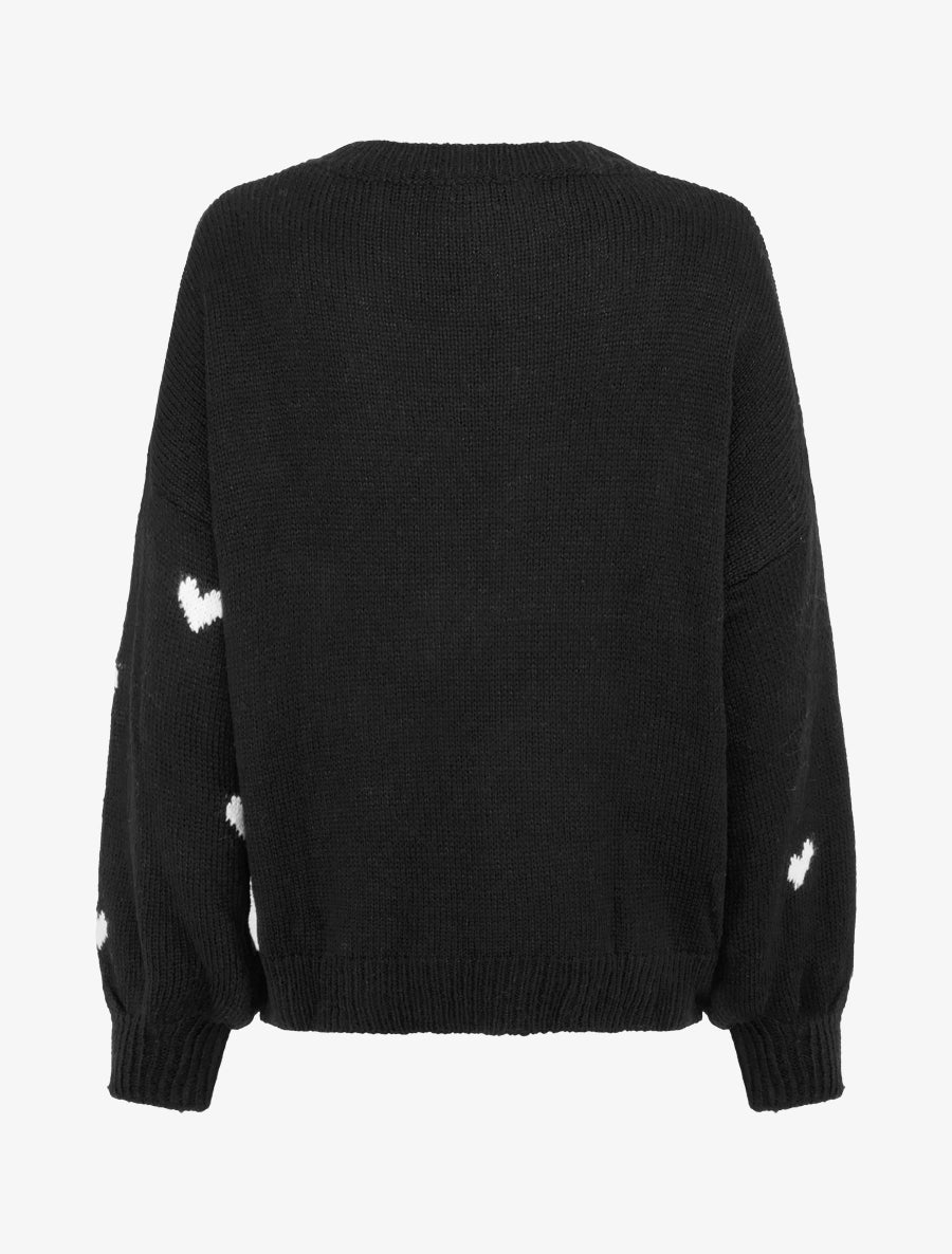 Pull en maille à motifs coeurs - Noir - 2