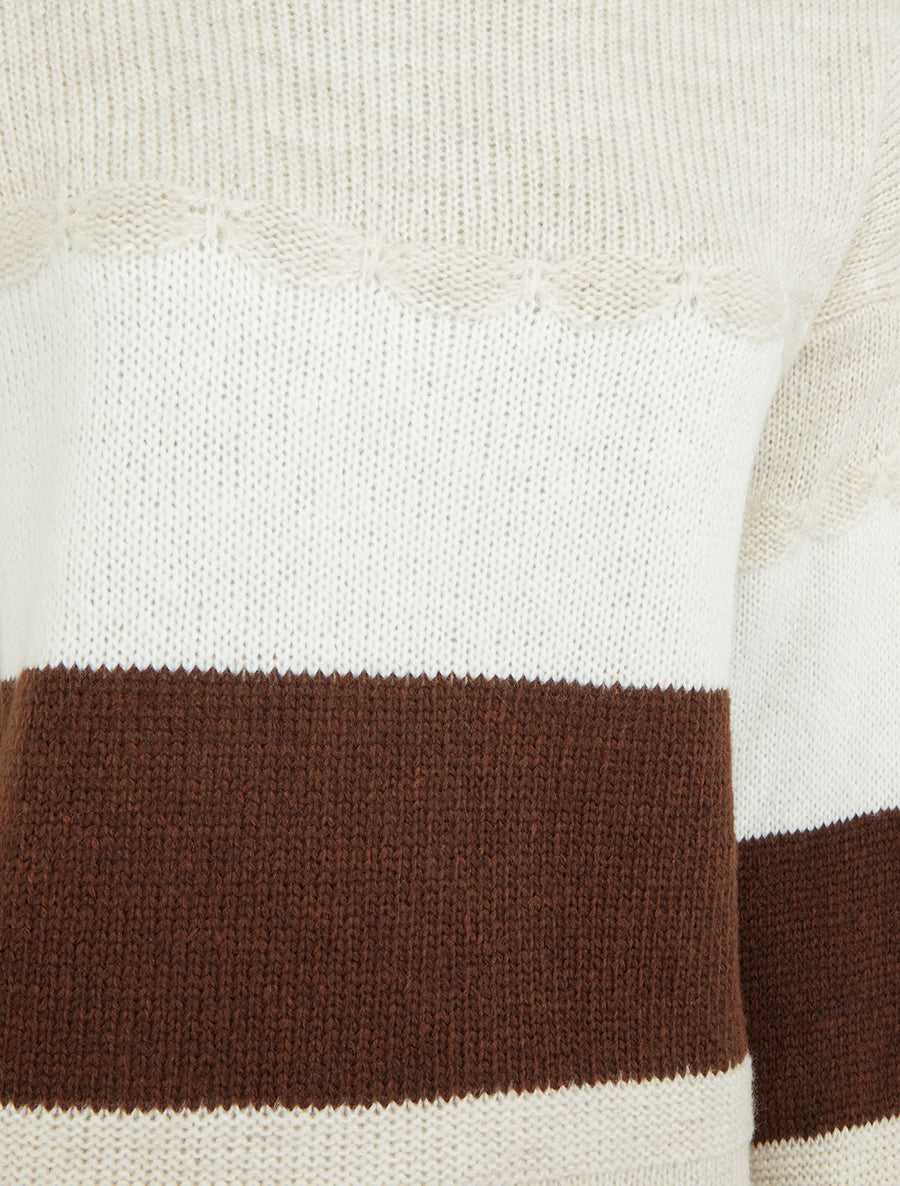 Pull rayé à col rond - Beige - 3