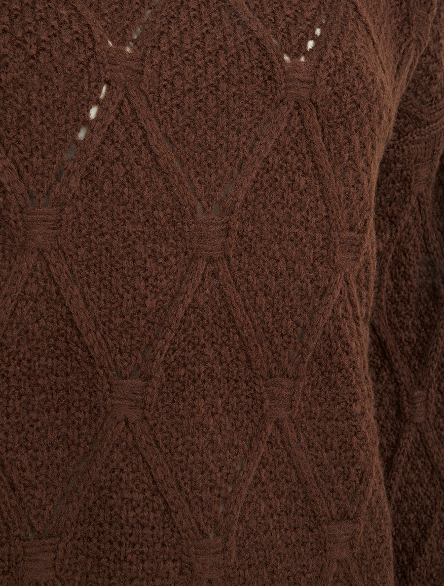 Pull uni ajouré à col rond - Marron - 3