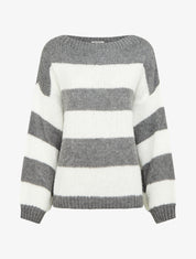 Pull en maille rayé bicolore - Gris - 1