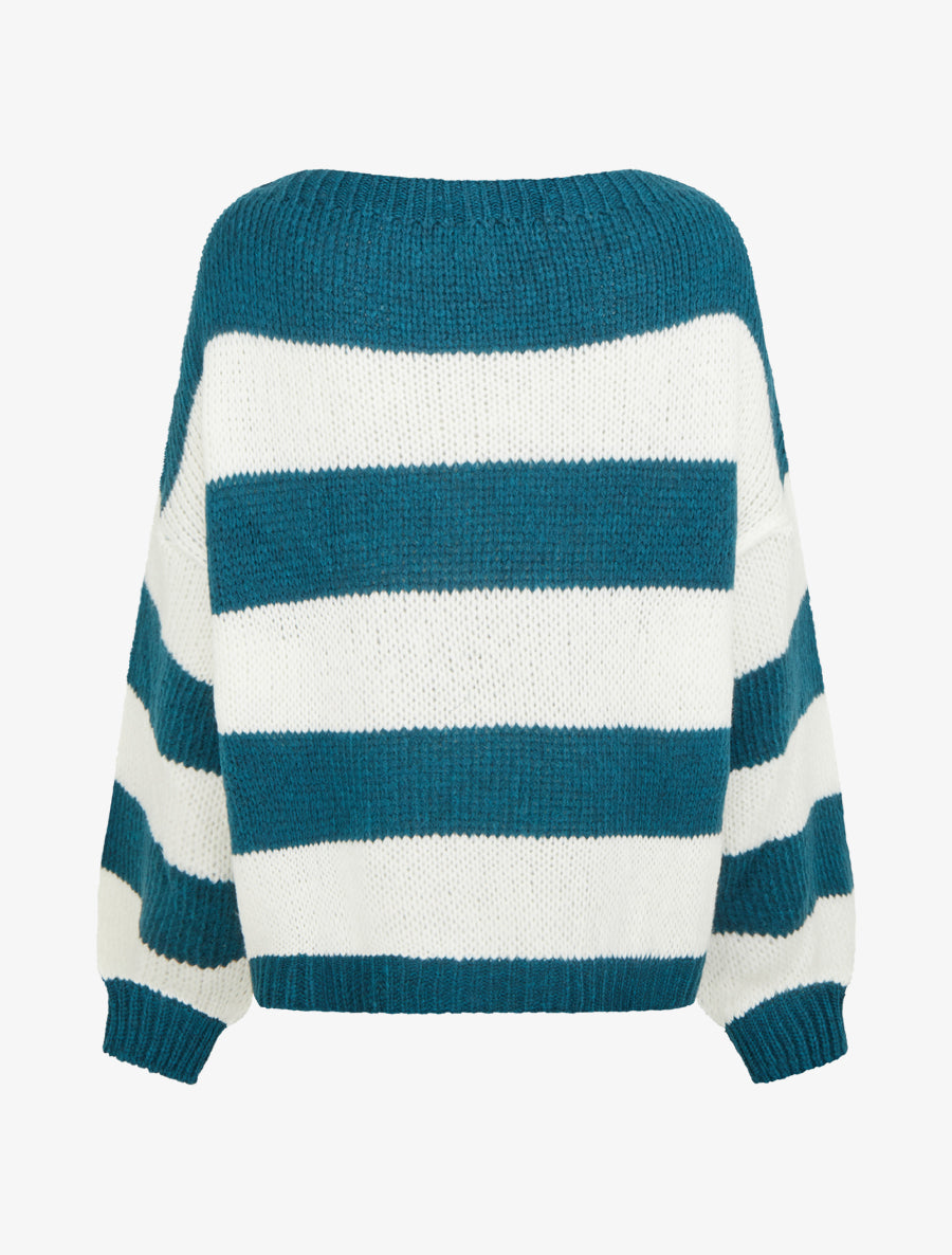 Pull en maille rayé bicolore - Bleu canard - 2