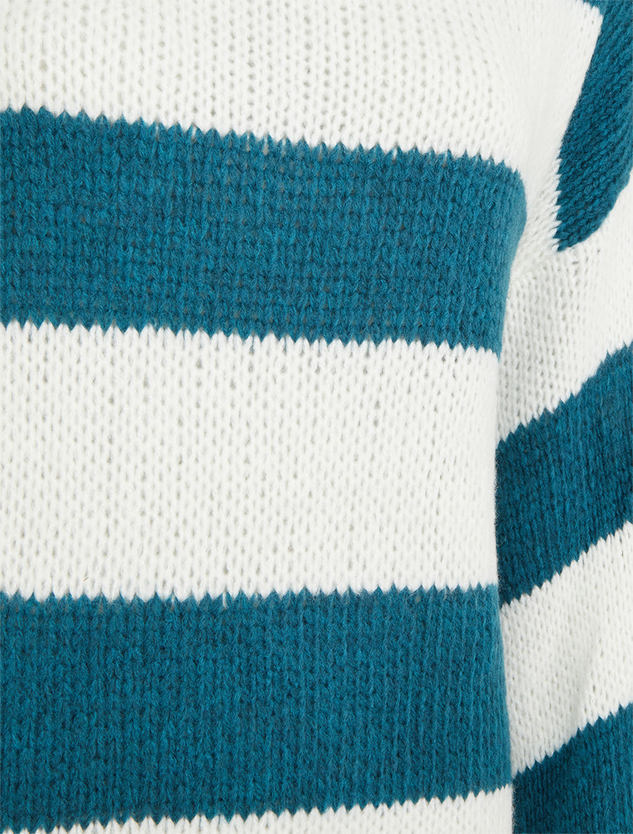 Pull en maille rayé bicolore - Bleu canard - 3