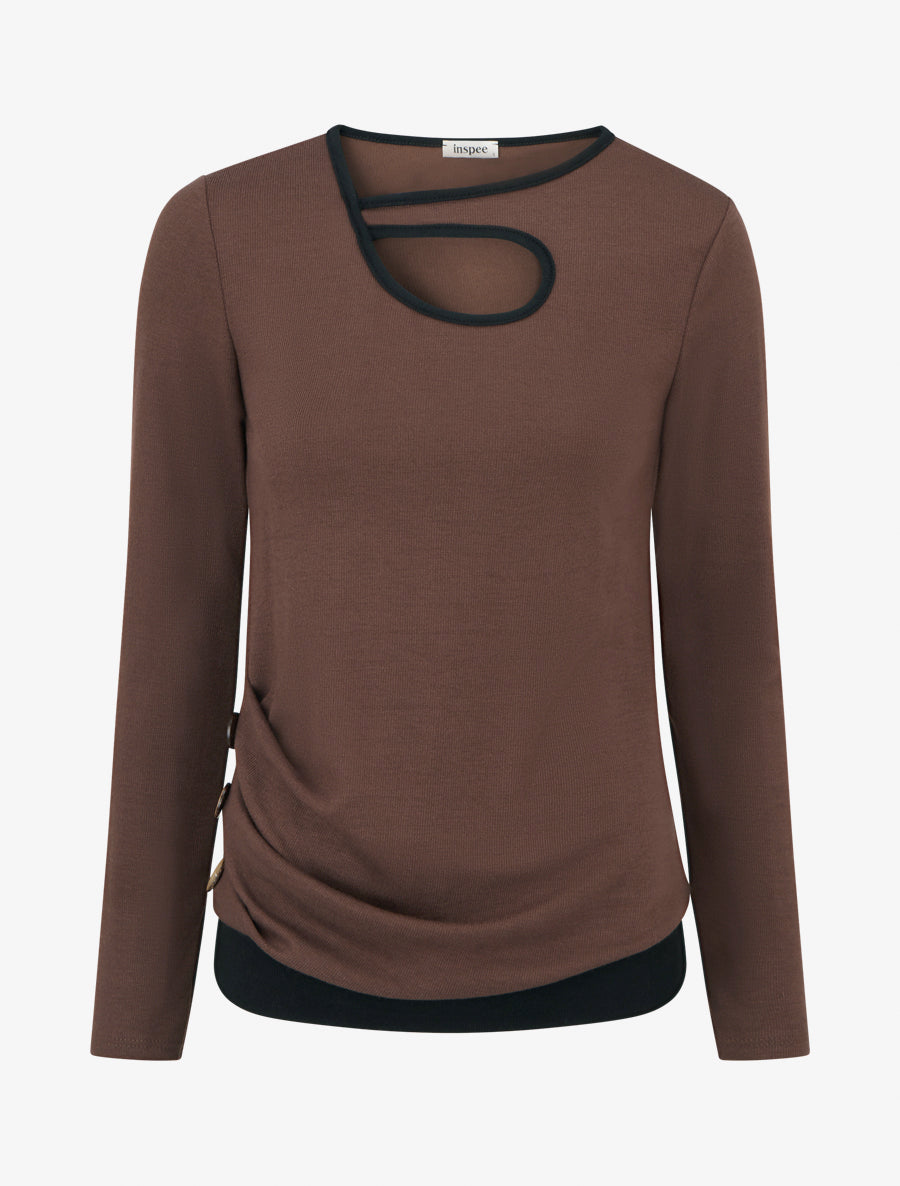 Pull fin ajouré à boutons - Marron - 1