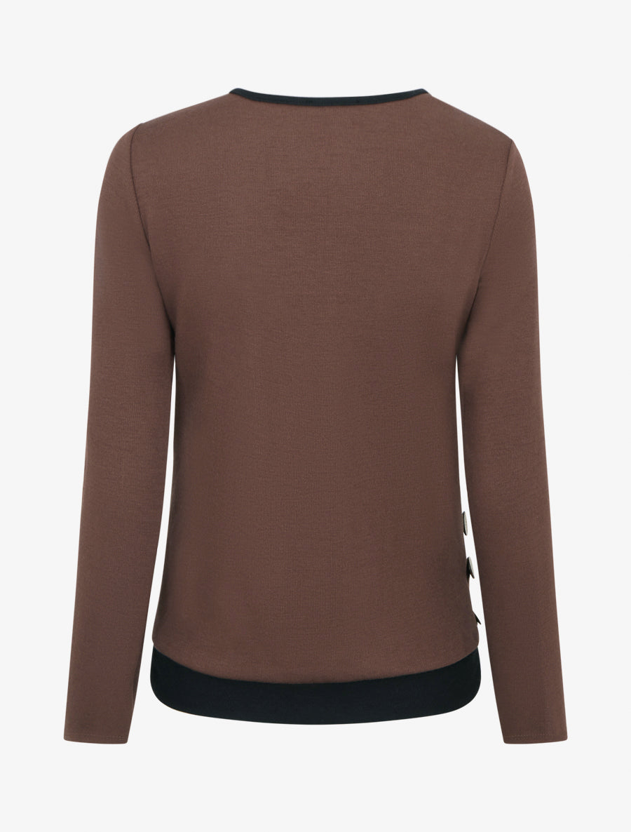 Pull fin ajouré à boutons - Marron - 2