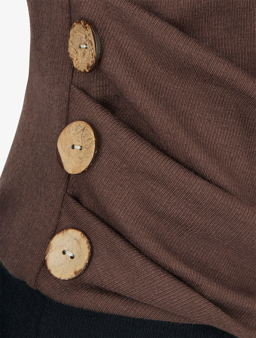 Pull fin ajouré à boutons - Marron - 3