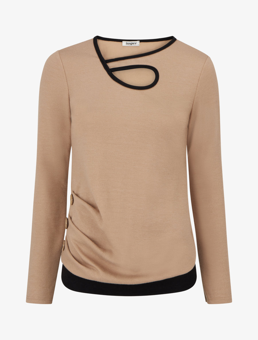 Pull fin ajouré à boutons - Beige - 1