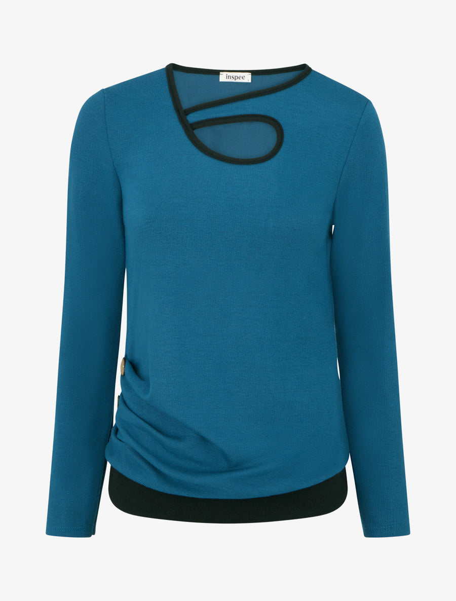 Pull fin ajouré à boutons - Bleu canard - 1