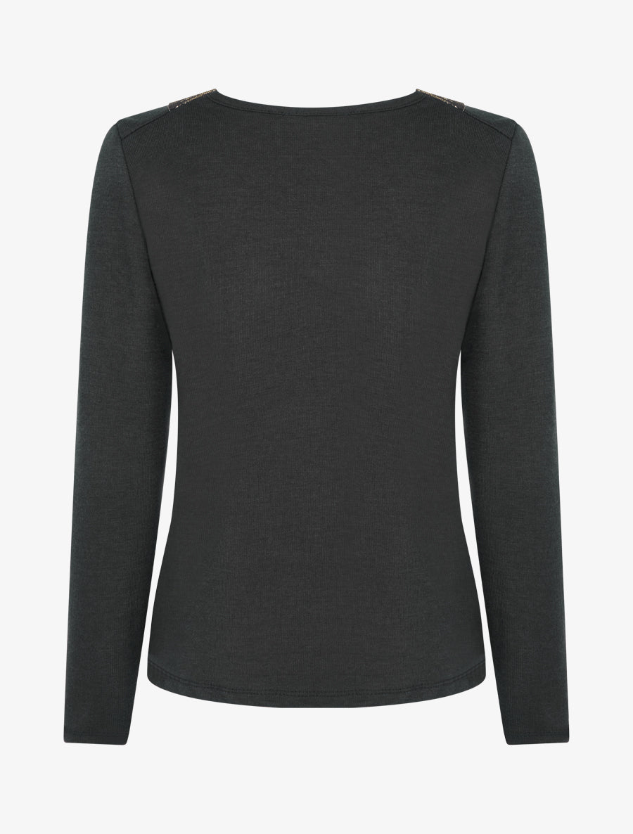 Pull en maille fine à bandes élastiquées - Noir - 2