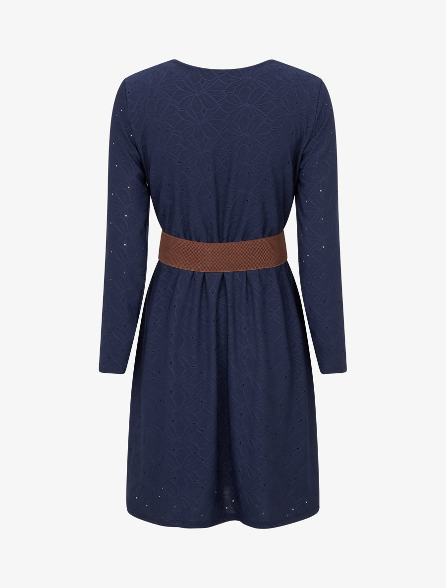 Robe evasée effet fleurs brodées - Marine - 2