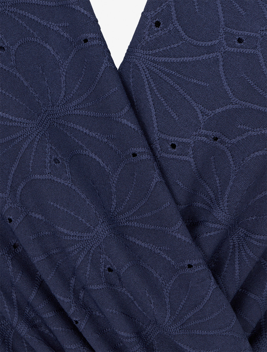 Robe evasée effet fleurs brodées - Marine - 3
